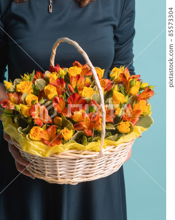 Close-up colorful spring bouquet with many different flowers jelly. Close-up colorful spring bouquet with many different flowers jelly. 85573304