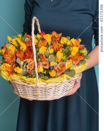 Close-up colorful spring bouquet with many different flowers jelly. 85573306