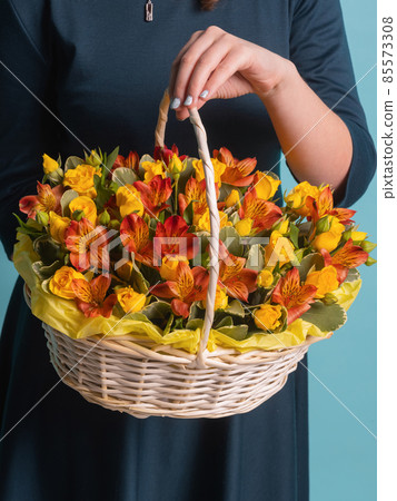 Close-up colorful spring bouquet with many different flowers jelly. 85573308