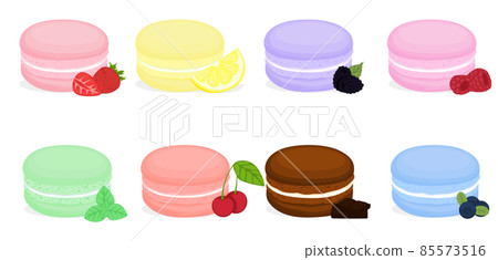 set of colorful macaroon cakes. French pastry macaron. Highly detailed collection dessert, macaroon, sweets, menu design, restaurants, shop set of colorful macaroon cakes. French pastry macaron. Highly detailed collection dessert, macaroon, sweets, menu design, restaurants, shop 85573516