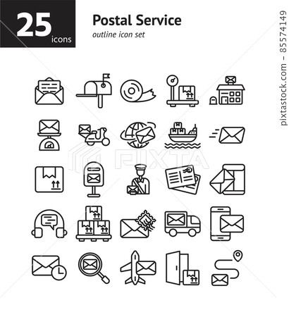 Postal Service outline icon set. Vector and Illustration. Postal Service outline icon set. Vector and Illustration. 85574149