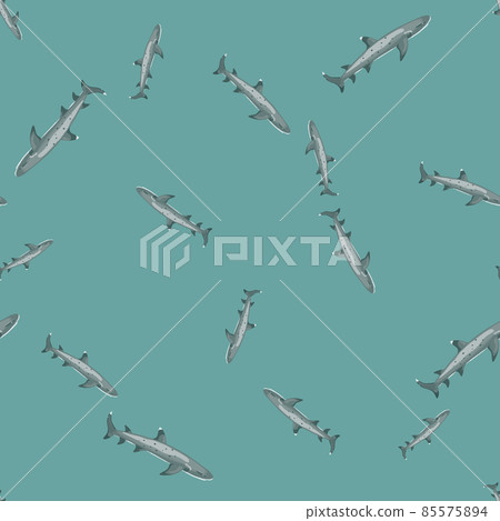 Reef shark seamless pattern in scandinavian style. Marine animals background. Vector illustration for children funny textile. 85575894