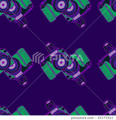 Photo camera vintage seamless pattern. Retro photo cameras design. 85575922