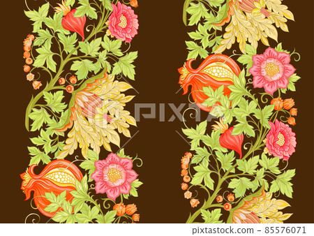 Fantasy flowers in retro, vintage, jacobean embroidery style. Fantasy flowers in retro, vintage, jacobean embroidery style. 85576071