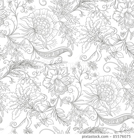 Fantasy flowers in retro, vintage, jacobean embroidery style. 85576075