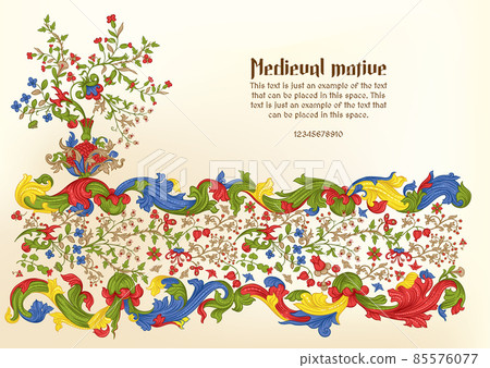 Floral vintage medieval illuminati manuscript inspiration. Floral vintage medieval illuminati manuscript inspiration. 85576077