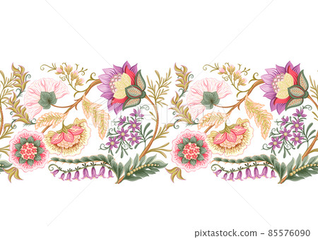 Fantasy flowers in retro, vintage, jacobean embroidery style. Fantasy flowers in retro, vintage, jacobean embroidery style. 85576090