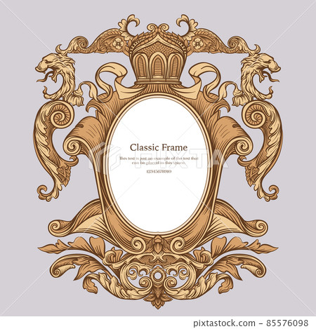 Baroque frame decor. Detailed rich ornament graphic line art. Baroque frame decor. Detailed rich ornament graphic line art. 85576098