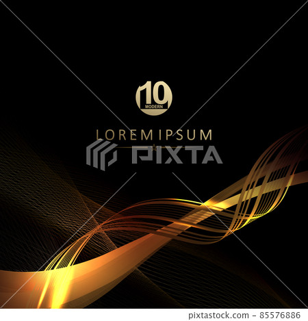 Curved wave of golden hue on a black background, fine mesh texture Curved wave of golden hue on a black background, fine mesh texture 85576886