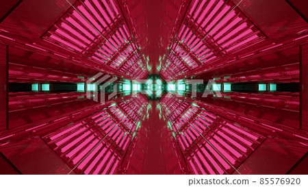 Red tunnel with green lights 4K UHD 3D illustration 85576920