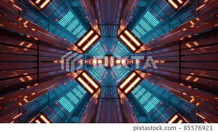 Neon ornament inside sci fi corridor 4K UHD 3D illustration Neon ornament inside sci fi corridor 4K UHD 3D illustration 85576921