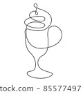 Doodle coffee glass with latte. Simple continuous outline drawing. Hand drawn design element. Milk cocktail. 85577497
