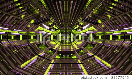Corridor with bright green lights 4K UHD 3D illustration 85577945