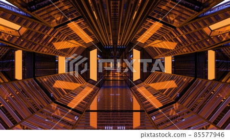 Symmetric orange sci fi tunnel 4K UHD 3D illustration Symmetric orange sci fi tunnel 4K UHD 3D illustration 85577946