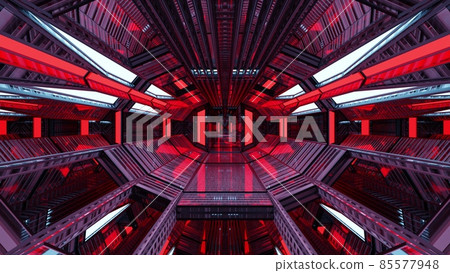 Bright red geometric tunnel 4K UHD 3D illustration 85577948