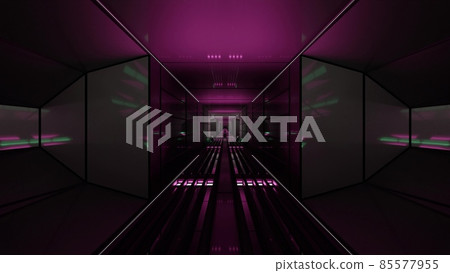 Sci fi corridor with dark magenta illumination 4K UHD 3D illustration 85577955