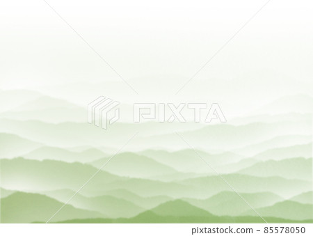 Landscape background illustration of astringent green mountains drifting in a deep sea of clouds Horizontal other colors / vertical 85578050