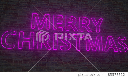 MERRY CHRISTMAS sign made with glowing neon light tubes. 3D rendering 85578512