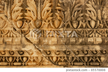 ancient weathered ornament on the ruins of a building in the ancient city of Myra, Turkey 85578808