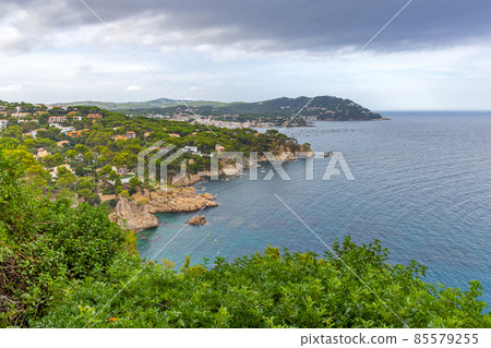 Calella de Palafrugell, Spain, view from a high point on the coast, Botanical Garden by the sea 85579255