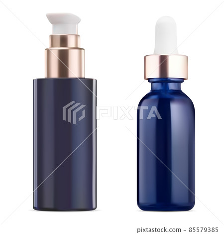 Serum bottle mockup. Blue glass dropper bottle 85579385