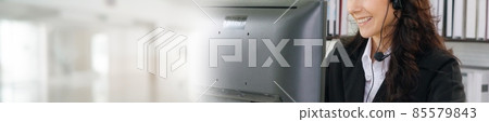 Call center or customer support agent in broaden view panorama banner Call center or customer support agent in broaden view panorama banner 85579843