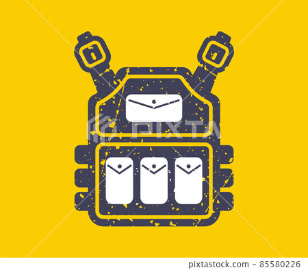 black icon of military body armor in grunge style. 85580226