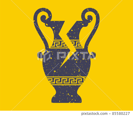 ancient greek wine jug black icon in grunge style. 85580227