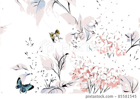 Abstract beautiful flowers and leaves illustration 85581545