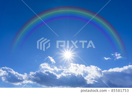 Bright blue sky with rainbow and sunshine_01 85581753