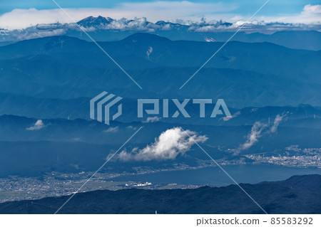 從八嶽山脈和橫岳看諏訪湖和乘鞍山 85583292