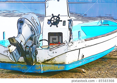 Pastel-like "fishing boat water surface" illustration image 85583308