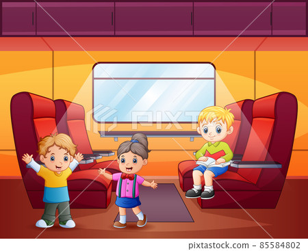 Happy children inside subway transport metro trains 85584802