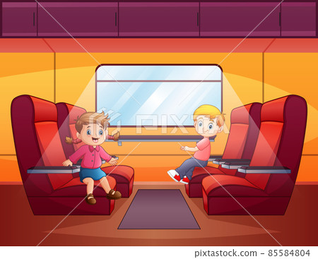 Boy and girl sitting in train car 85584804