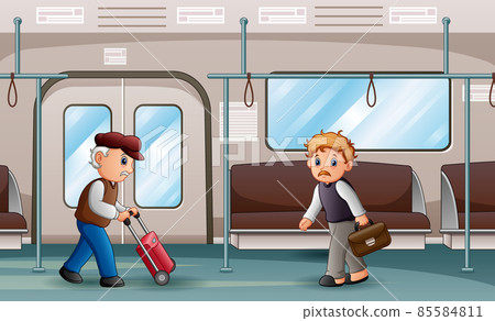 People inside a metro subway train illustration 85584811