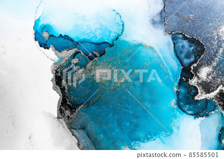 Ocean blue abstract background of marble liquid ink art painting