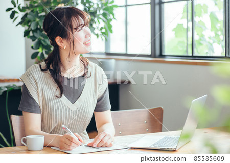 A woman studying in a fashionable space (thinking) A woman studying in a fashionable space (thinking) 85585609
