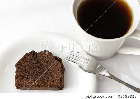 Chocolate pound cake and coffee. Valentine's day image. Chocolate pound cake and coffee. Valentine's day image. 85585823