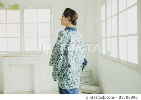 Denim kimono finger wave haori Denim kimono finger wave haori 85585990