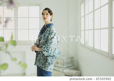 Denim kimono finger wave haori Denim kimono finger wave haori 85585992