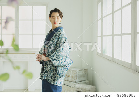 Denim kimono finger wave haori 85585993