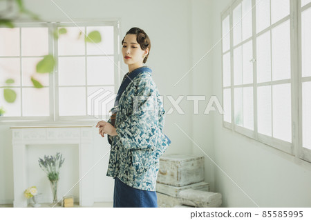 Denim kimono finger wave haori 85585995