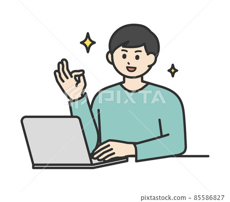 Image illustration material registered by a young man operating a laptop computer Image illustration material registered by a young man operating a laptop computer 85586827