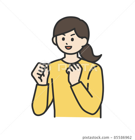 Illustration material that young woman makes guts pose 85586962