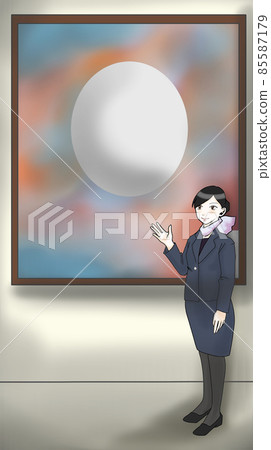 Illustration of a woman standing in front of an egg (3) 85587179