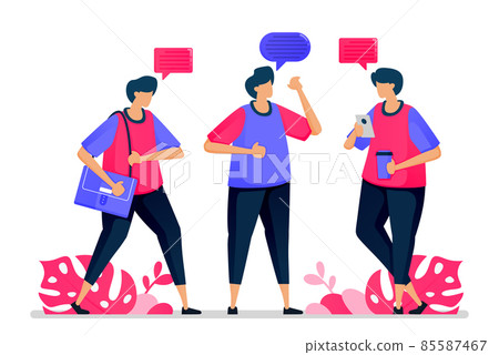 People chat with each other, casual conversation and say hello when they go back to work. Illustrations can be used for websites, web pages, landing pages, mobile apps, banners, flyers, posters 85587467