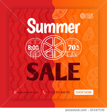 Summer sale social media post template. Promotional posters for summer. Can be used for online media, brochure, flyer, card, wall advertisement, poster, website media promotion, billboard, apps ads 85587530