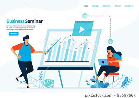 Vector human illustration of business seminar. Presentation of reports in planning and strategy analysis. Can use for landing page, template, web, mobile app, poster, banner, flyer, background website 85587667