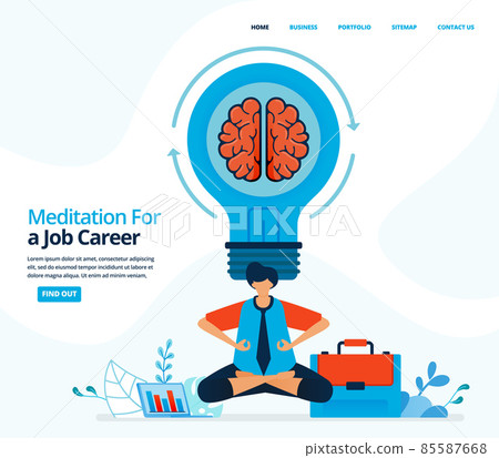 Vector human illustration of meditate while working. Looking for inspiration and ideas with a calm mind. Can use for landing page, template, web, mobile app, poster, banner, flyer, background, website 85587668