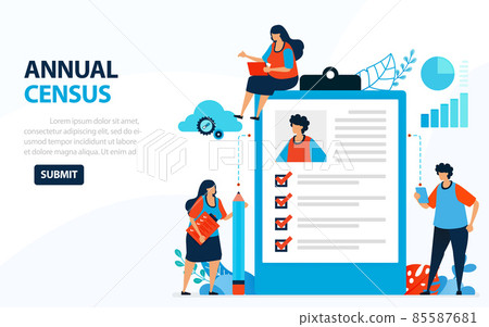 Vector Illustration For 2020 Population Census. Digital Concept With Survey And Check. Can Use For Landing Page, Template, Web, Mobile App, Poster, Banner, Flyer, Background, Website, Advertisement 85587681